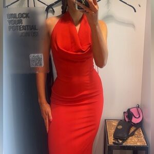 Elegant Red Halter Dress